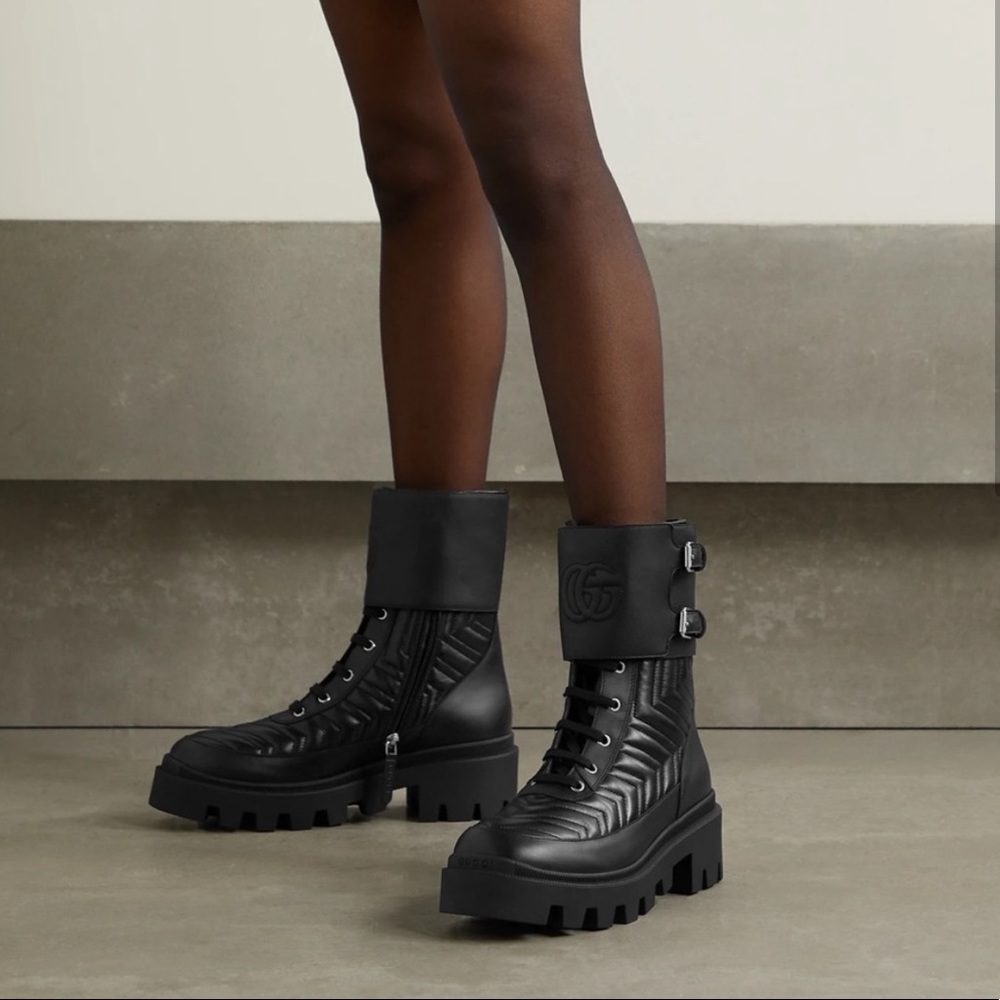 Gucci FRANCES Matelasse’ Combat Lug Boot 38.5 8 8.5 💚♥️ NIB